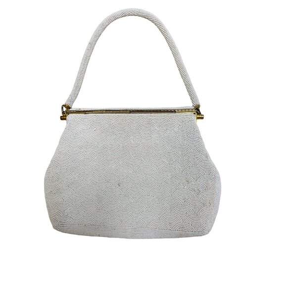 Vintage Wedding Ivory Beaded Evening Bag With Gold Clasp & Chain Strap‎ 9" x 7" - Picture 2 of 6